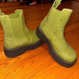 Dollskill Delias Chelsea Vegan Suede Green Platform Boots